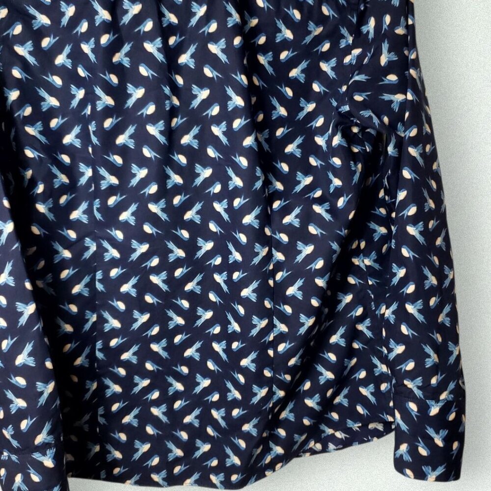Lands End Button-Down Shirt Blue Supima & White Bird Print Long Sleeve 6P - Picture 5 of 9